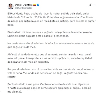 Daniel Quintero señaló que subir