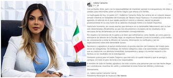 Mensaje de la presidenta municipal de Huanusco. Crédito: Redes Sociales