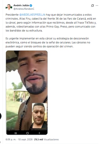 El gobernador Andrés Julián Rendón advirtió sobre comunicaciones entre alias Firu y alias Primo Gay - crédito @AndresJRendonC/X