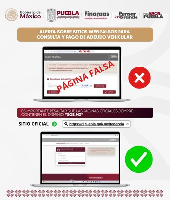 Advierten por sitios fraudulentos. (SPFAGobPue/X)