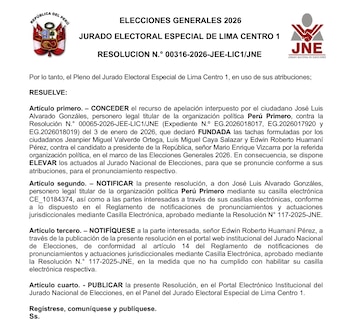 JEE concede apelación de Perú