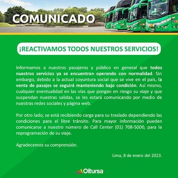 Comunicado de Oltursa