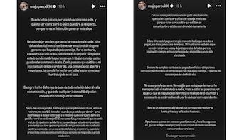 Dos capturas de pantalla de una historia de Instagram de majoparodi98 con texto blanco sobre fondo oscuro defendiendo su conducta