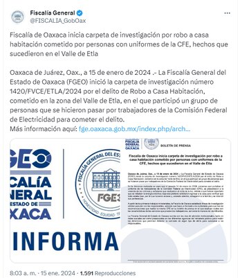Fiscalía de Oaxaca investiga la