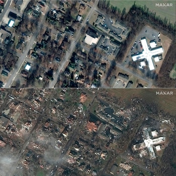 Antes y después del tornado en EEUU