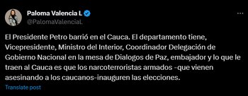 Paloma Valencia indicó que el