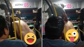 El enfrentamiento entre operadores del transporte público se volvió viral por el inesperado desenlace captado en video. (Captura de pantalla)
