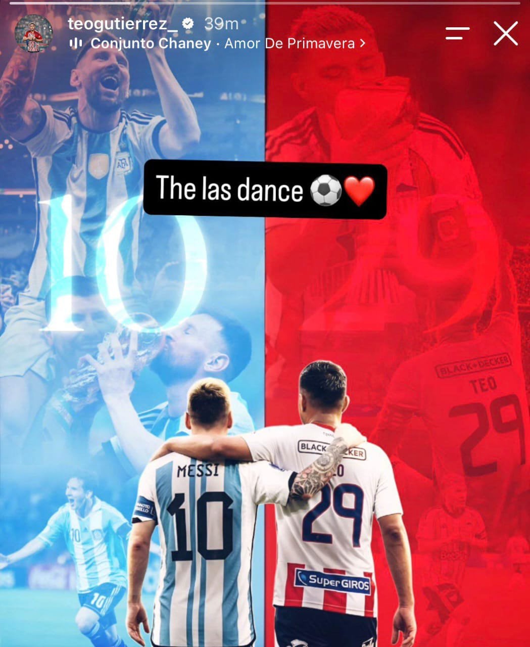 La historia que publicó Teófilo Gutiérrez en su cuenta de Instagram a propósito del retiro de Lionel Messi - crédito @teogutierrez_/Instagram