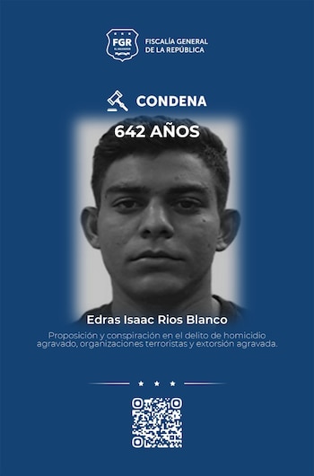 Edras Isaac Ríos Blanco, alias chuki, recibió 642 años de prisión por homicidio agravado, organizaciones terroristas y 31 casos de extorsión agravada de la MS-13 en El Salvador. (Imagen: FGR)