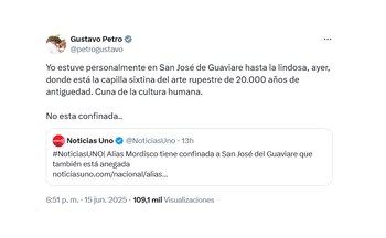 Trino de Petro negando confinamientos forzados en el Guaviare. (Crédito: @petrogustavo / X)