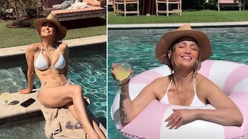 Con 56 años, Jennifer Lopez presume su figura en un diminuto bikini: “Pasando el día con la gente que amo”