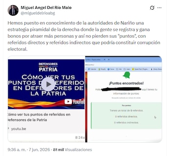 El abogado presentó las pruebas ante las autoridades de Nariño - crédito migueldelrioabg/X