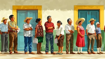Ciudadanos preparados para votar, variada demografía en fila, sitio de votación, espera paciente. - (Imagen Ilustrativa Infobae)