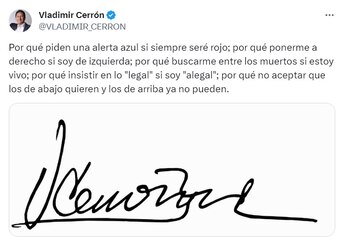 Tuit de Vladimir Cerrón cuestionando