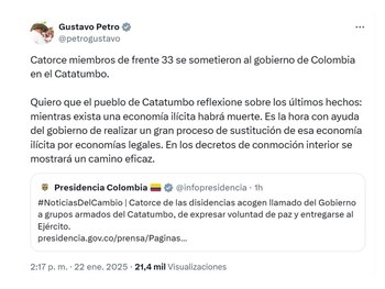 Con esta publicación, el presidente