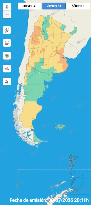 La alerta naranja por tormentas abarca el AMBA, el norte de la provincia de Buenos Aires hasta Santa Fe y Entre Ríos, y llega al sur hasta la Costa Atlántica