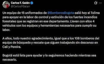 El alcalde Carlos Fernando Galán Pachón agradece el apoyo de Bogotá a Tolima y a las zonas afectadas por el sismo - crédito @CarlosFGalan / X