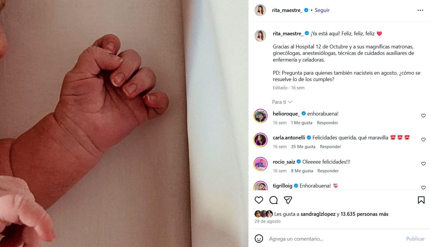 Rita Maestra anuncia el nacimiento de su hijo (Instagram)