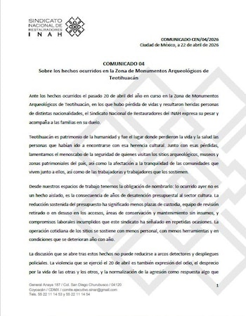 (Facebook-Sindicato Nacional de Restauradores del INAH)