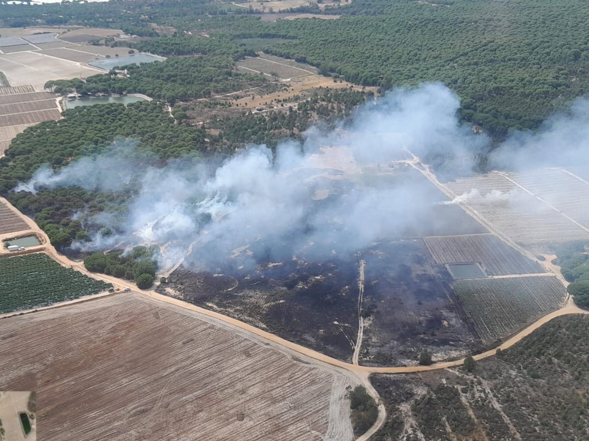 Aumentan los medios para la extinción del incendio en El Pilonar de Lucena del Puerto