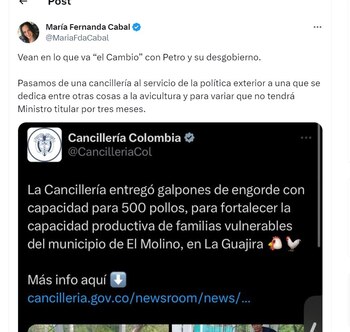 María Fernanda Cabal critica entrega