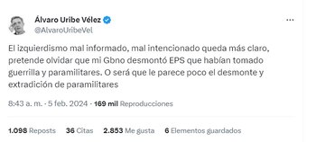 Álvaro Uribe habló de que