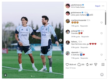 Capturas de posteos de compañeros de Selección a Messi