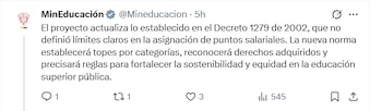 El Ministerio de Educación Nacional anunció un proyecto de decreto que fijará topes salariales para docentes universitarios en Colombia y garantizará mayor equidad - crédito Ministerio de Educación/X
