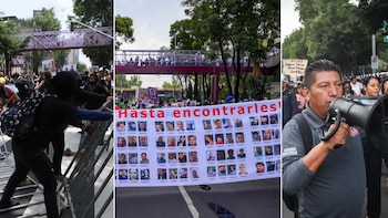 Entre el bloque negro, colectivos de búsqueda y la CNTE, la otra cara de la inauguración del Mundial en el Estadio Azteca