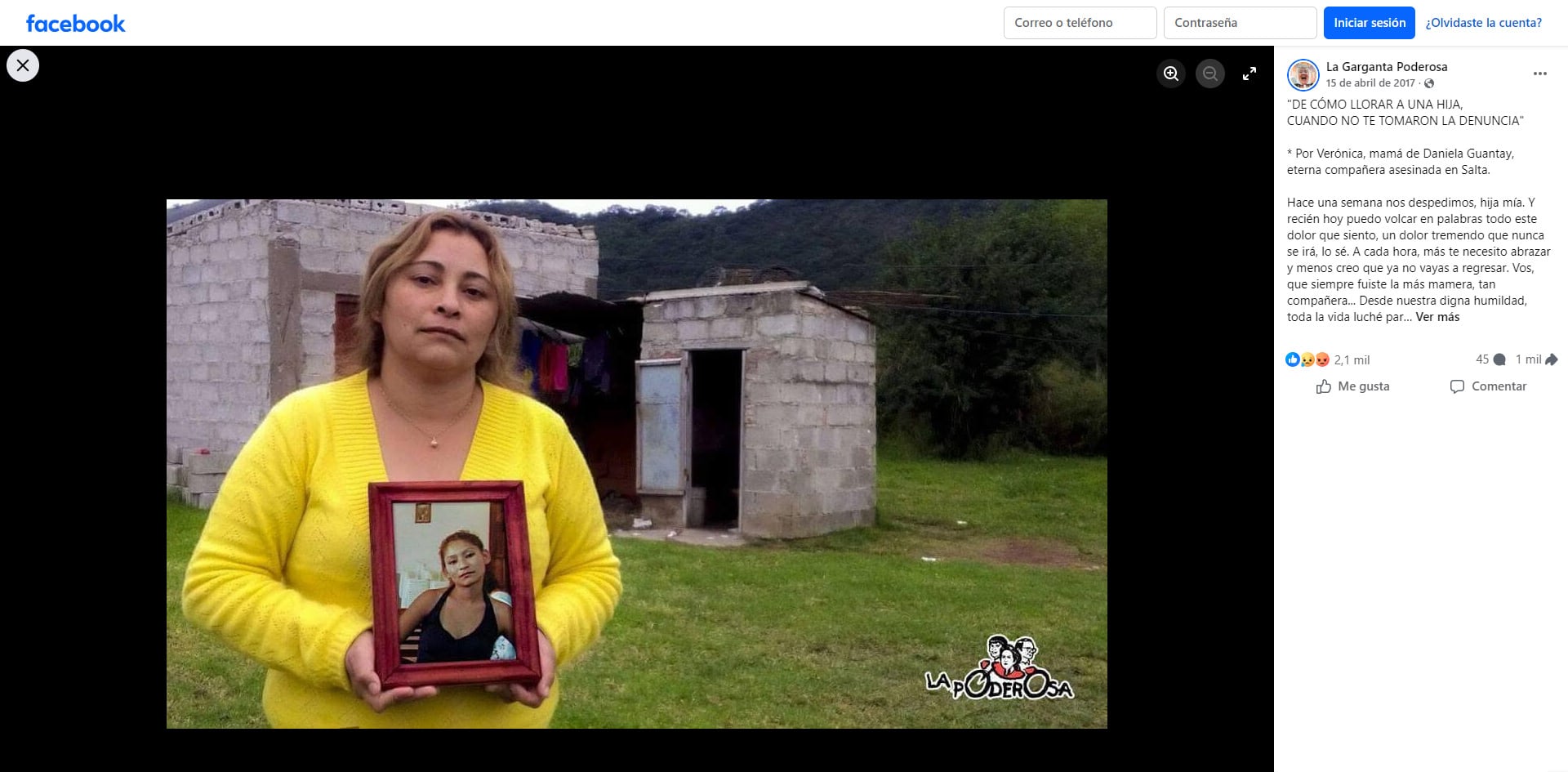 “¿Por qué te mataron? ¿Por qué las instituciones no actuaron?”, se preguntó la mamá de Daniela en una crata que publicó en el Facebook de La Garganta Poderosa