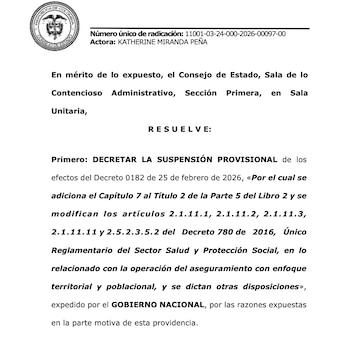 La Sección Primera del Consejo de Estado determinó que el decreto del Gobierno Nacional no cumple con el principio de proporcionalidad ni respeta la libre escogencia de EPS- crédito Consejo de Estado