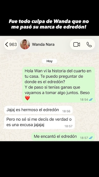 El humorista confesó que su consulta a Wanda Nara sobre la marca del edredón originó un intercambio divertido y viral en redes sociales