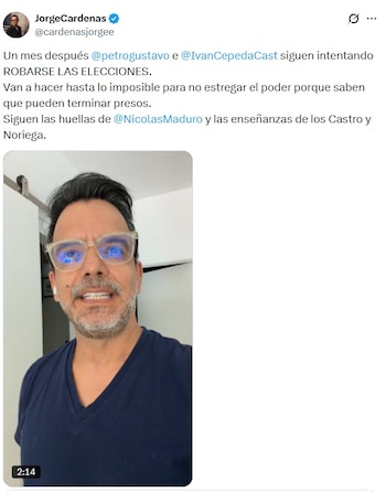 Jorge Cárdenas volvió a cargar contra Gustavo Petro y lo acusó de querer robarse las elecciones - crédito @cardenasjorgee/X