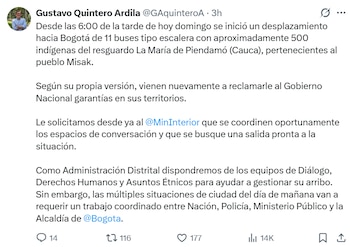 Gustavo Quintero pidió al Gobierno coordinar espacios de diálogo. - crédito @GAquinteroA/X