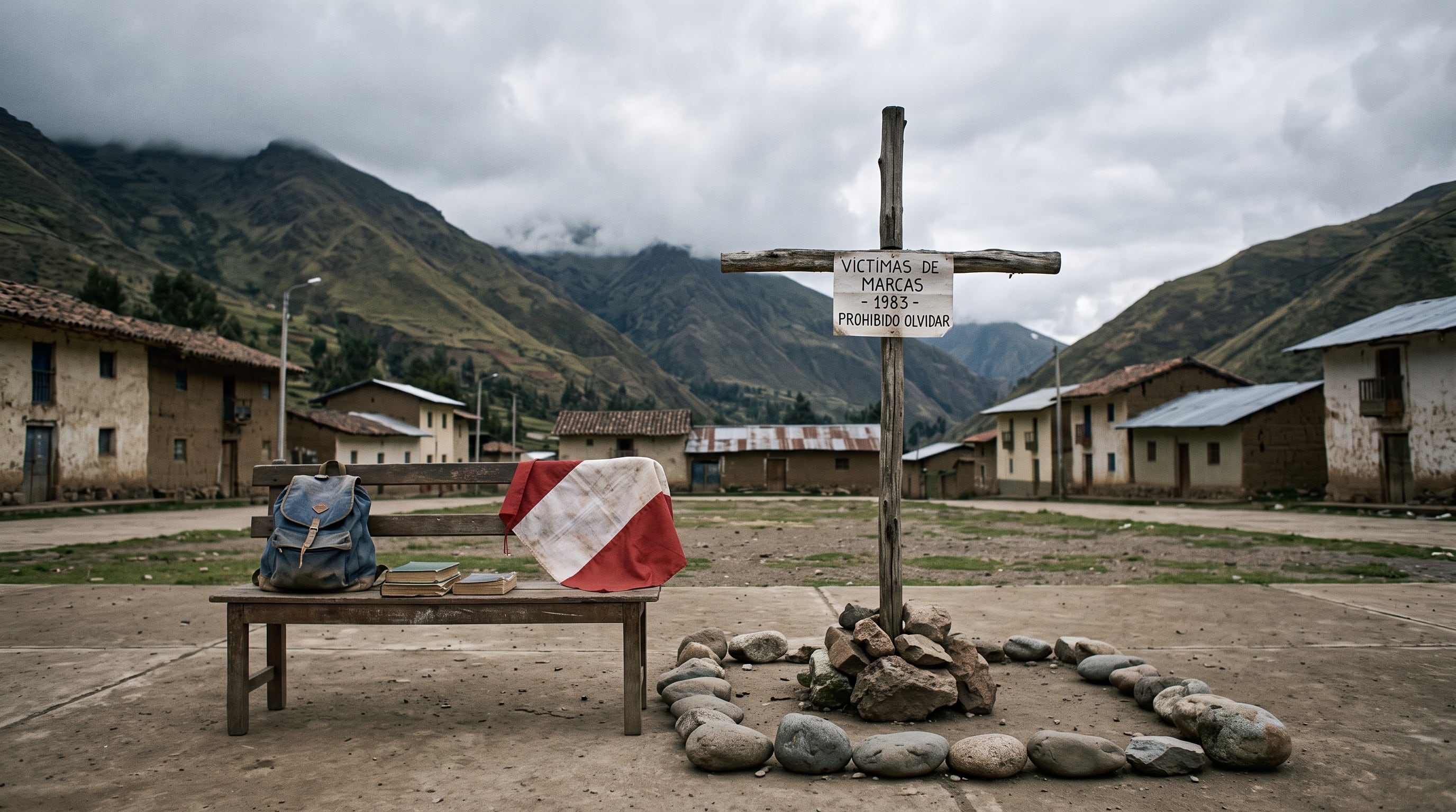 Una cruz conmemorativa rinde homenaje a las víctimas de la masacre de Marcas de 1983 en un poblado rural de Huancavelica. (Imagen Ilustrativa Infobae)