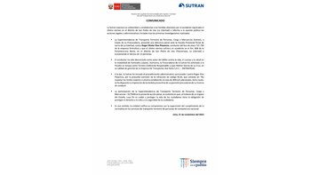 Comunicado de Sutran