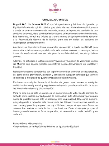 La vicepresidenta Francia Márquez se