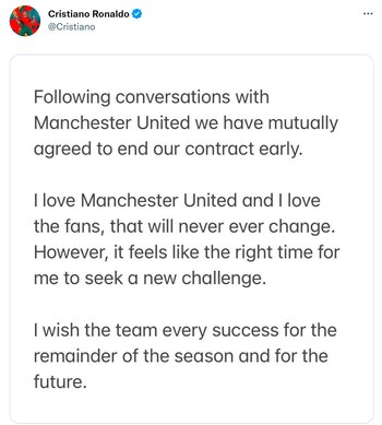 El mensaje completo de Cristiano