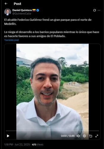 Daniel Quintero criticó la gestión