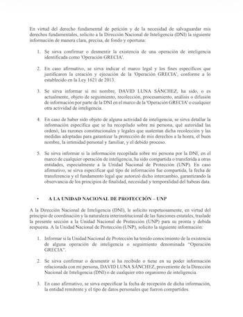La petición de David Luna busca que la DNI y la UNP detallen cualquier actividad de seguimiento y garanticen respeto por los derechos fundamentales - crédito @lunadavid/X