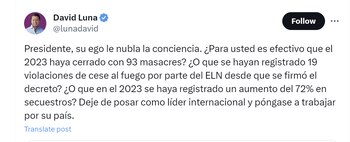 El senador David Luna cuestionó