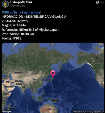 Alerta global tras terremoto en Japón: autoridades monitorean impacto en el Pacífico. Captura: Hidrografía Perú.