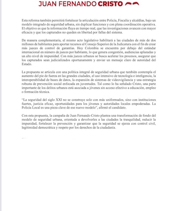 El plan presentado incluye la