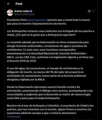 Andrés Julián Rendón lanzó fuertes