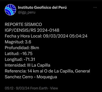 Reportan sismo de 3.6 grados