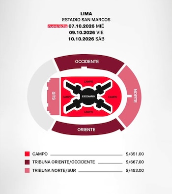 La venta general para los conciertos del 7, 9 y 10 de octubre inicia el 10 de abril en Ticketmaster.pe.