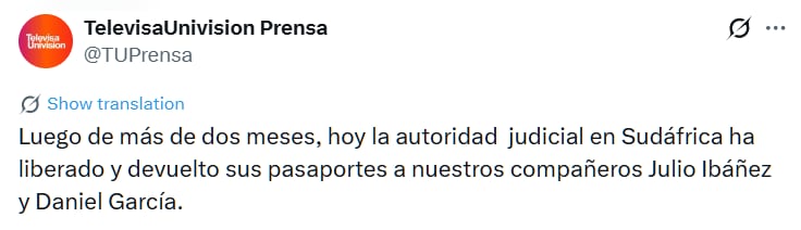 Se confirmó que esta misma semana regresarán a nuestro país. (TW Televisa Univisión Prensa)