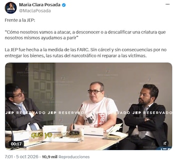 María Clara Posada calificó de “tertulia” la diligencia de Timochenko ante la JEP - crédito @MaclaPosada/X