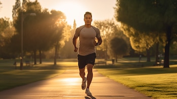Fotografía de un hombre de 40 años corriendo en una calle vacía al atardecer. La imagen captura la belleza y la fuerza del deportista, así como la importancia de no rendirse ante los obstáculos. (Imagen ilustrativa Infobae)