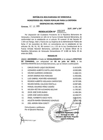 Los nuevos Vicealmirantes son 14